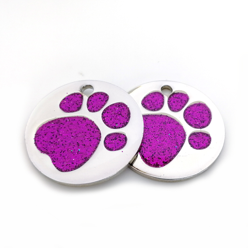 Pawprint Glitter Round Anti-Loss ID Pet Tag