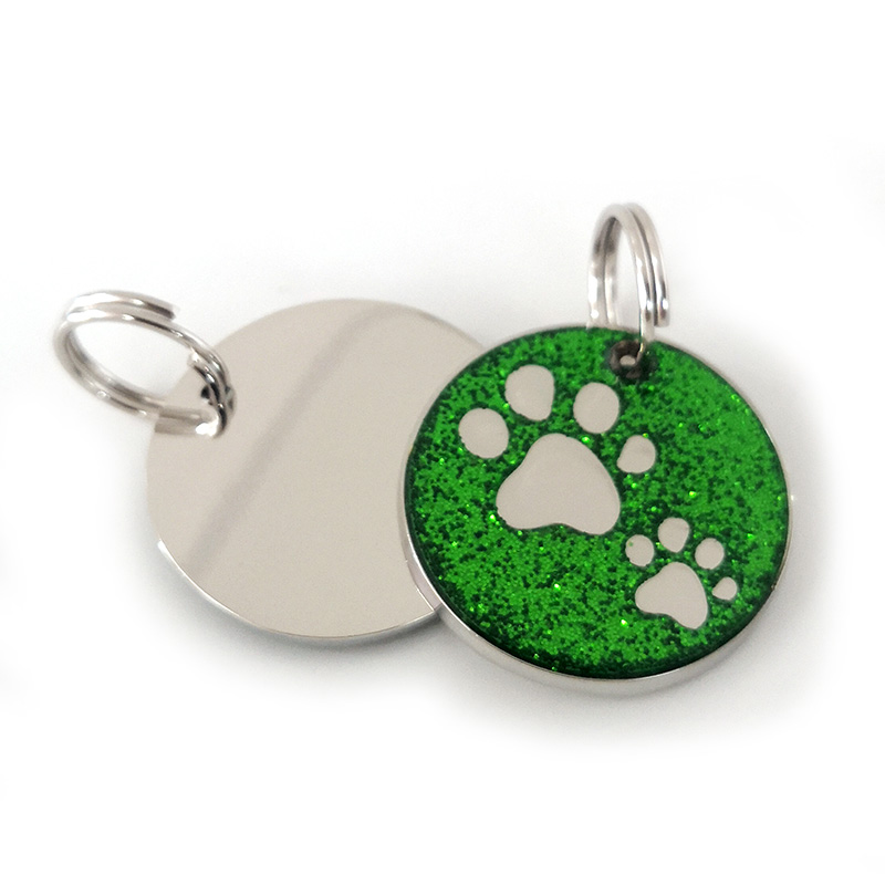 Embossed Pawprints Glitter Circle Pets ID Tags