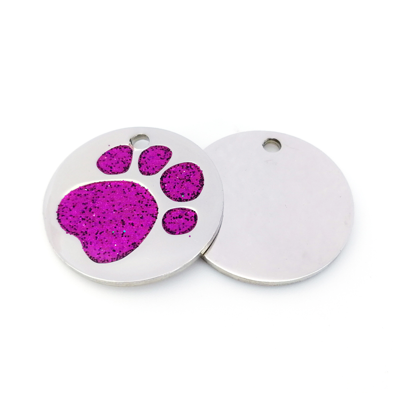 Pawprint Glitter Round Anti-Loss ID Pet Tag
