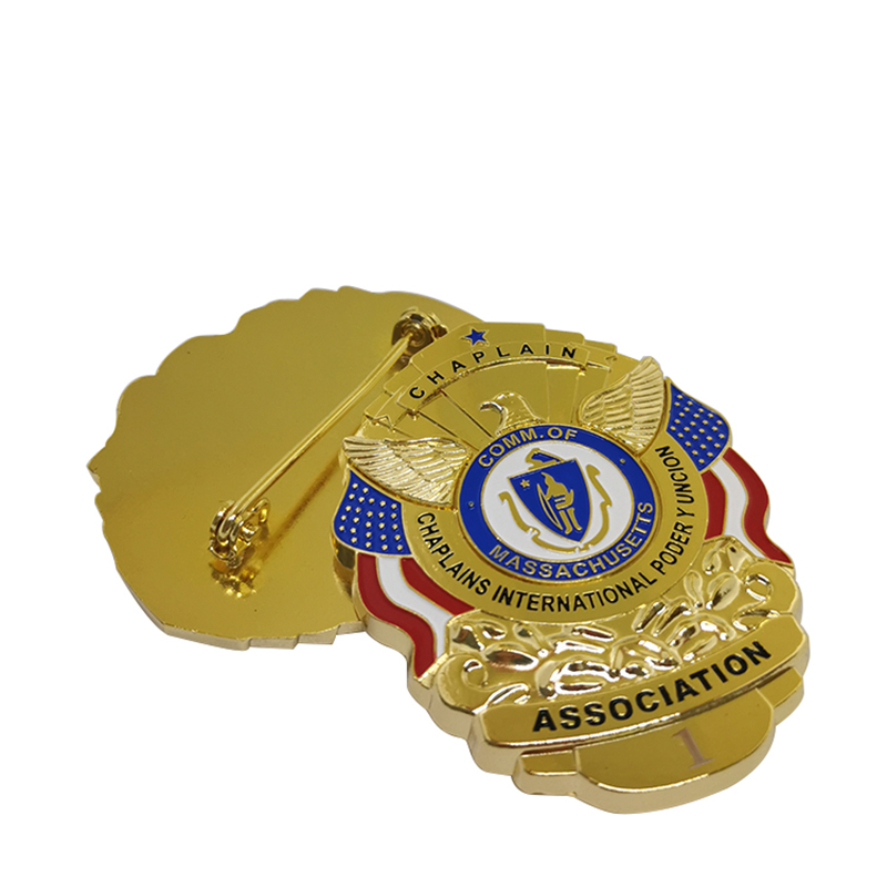 International Chaplain Association Logo USA Flag Patterned Gold Plated 3D Badges Pins 