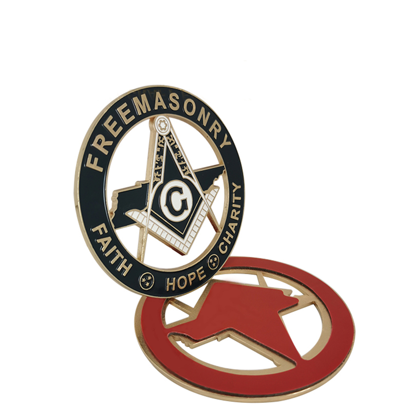 Gold Plated Mansonic Logo Square & Compass Car Emblem