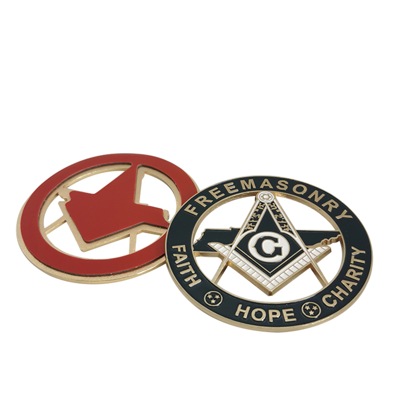 Gold Plated Mansonic Logo Square & Compass Car Emblem