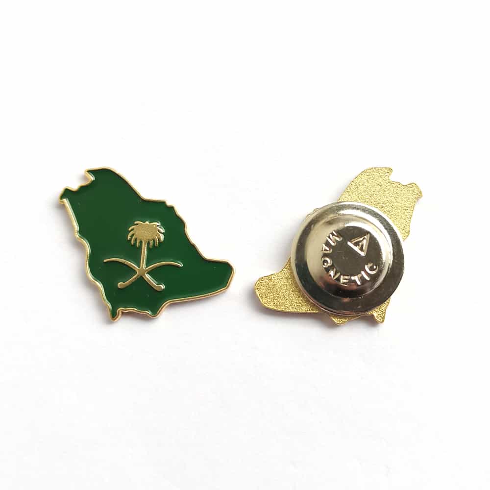 Saudi Arabia KSA Map Shape with Palm Tree Emblem Brooch Magnetic Metal Badge National Day Pin