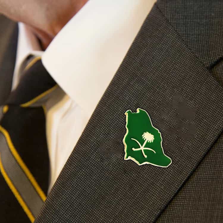 Saudi Arabia KSA Map Shape with Palm Tree Emblem Brooch Magnetic Metal Badge National Day Pin