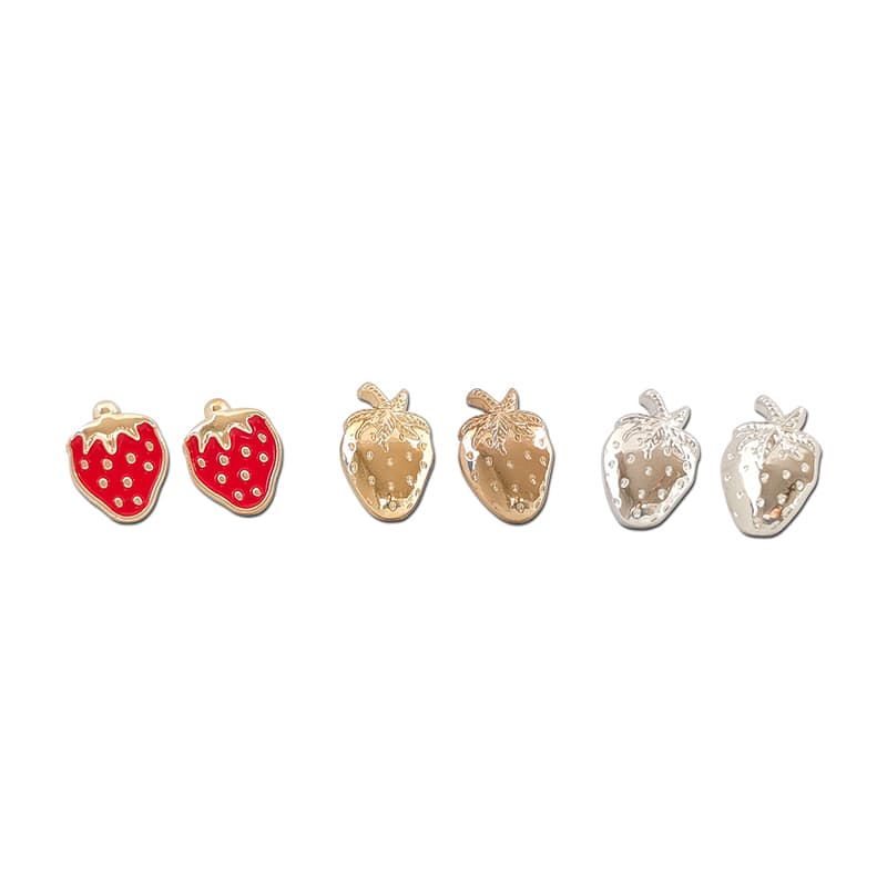 Sweet Style Strawberry Baked Paint Earrings Studs