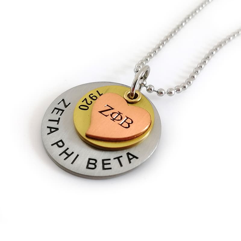 Custom ZETA PHI BETA Copper Combined Necklace Pendant