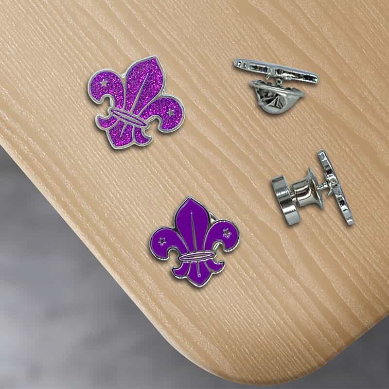 Iron Stamped Enamel Glitter Purple Fleur-de-Lis French Style Badge Pin